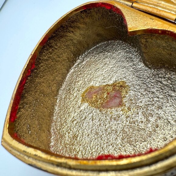 Schmid Bros Vtg Heart-Shaped Metal Trinket Box Silk Art Lid "Spring" By Boucher - Picture 8 of 10